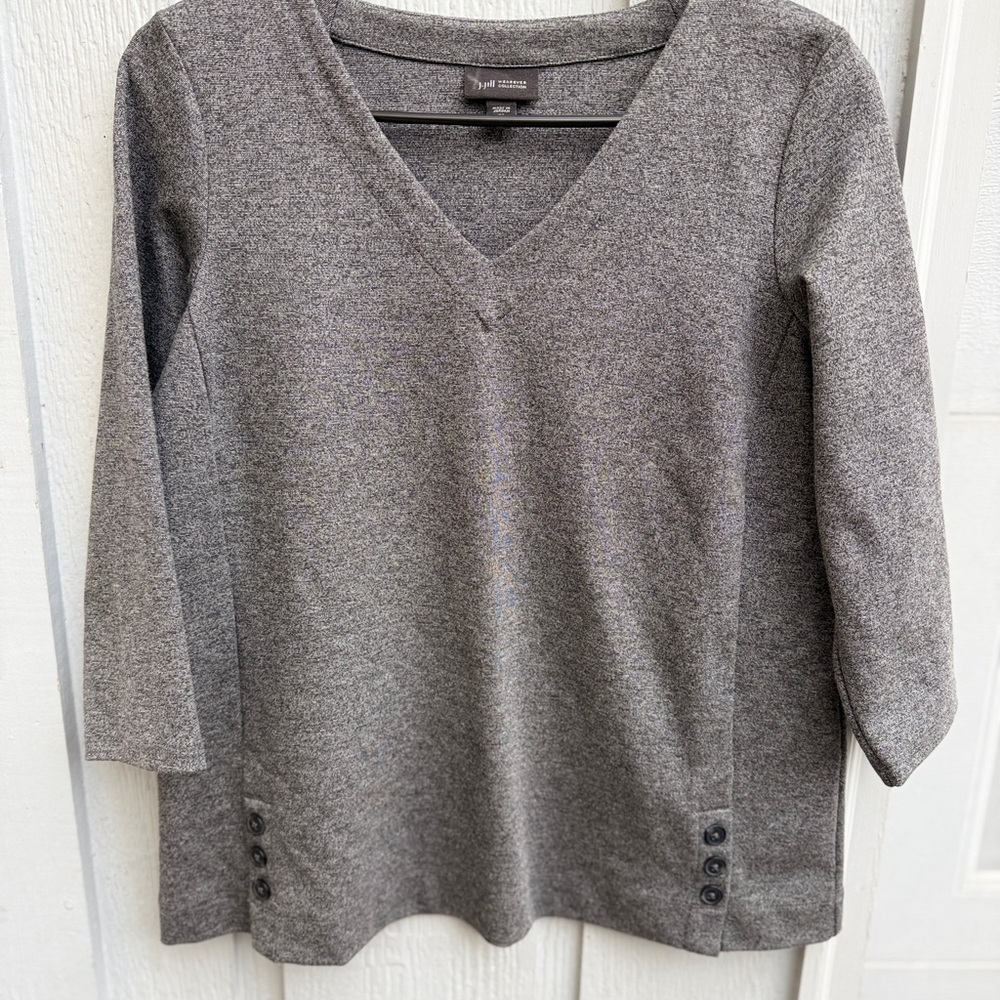 J. Jill Charcoal Knit Top vneck size small 3/4 sleeves